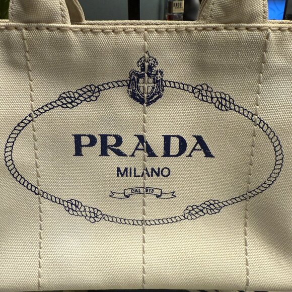 Prada Small White Canapa Logo Tote w/ Strap & Authenticity Certificate Card - Picture 6 of 16